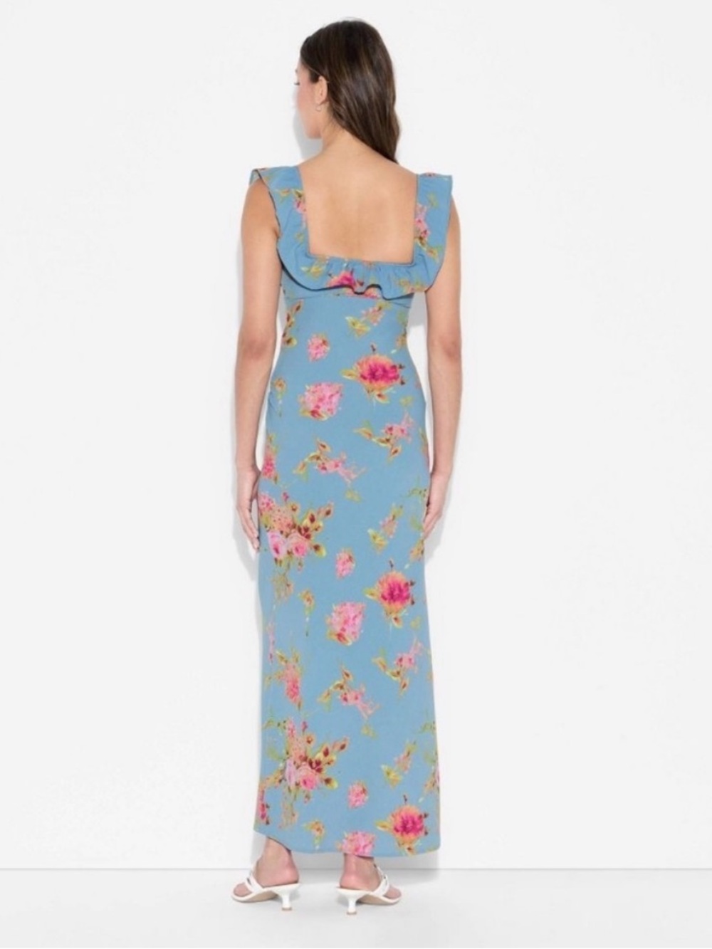 Floral Ruffle Square-Neck Maxi Dress in Blue XXS Wild Fable | NWT - Picture 2 of 9